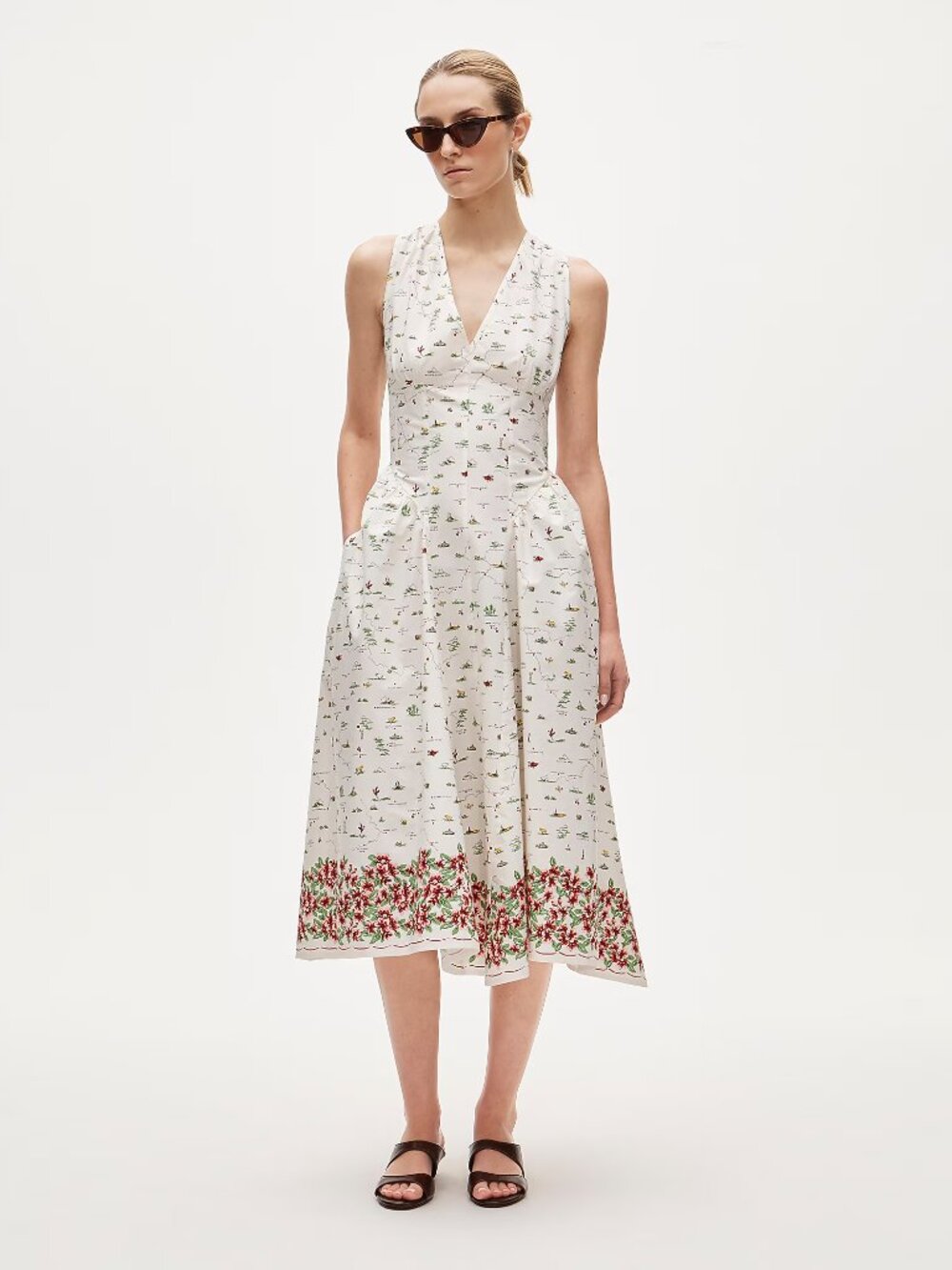 J.Crew Petite V neck dress in map print cotton poplin-CT664-midi-IVORY-sz P2-NWT